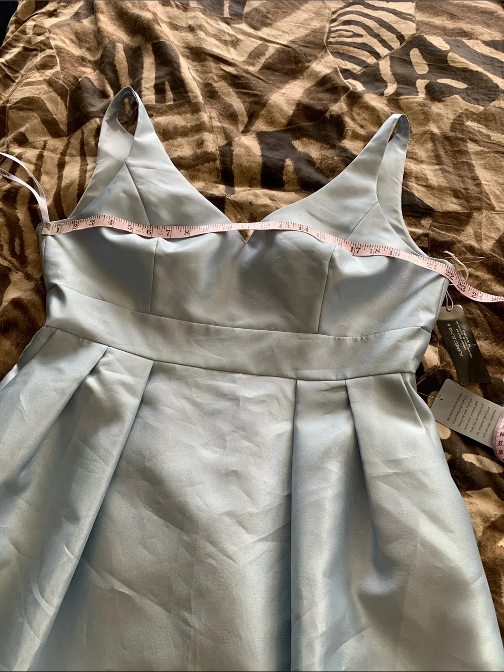 ALFRED SUNG Pleated Midi Light
Ice Blue V-Neck Sleeveless / A-Line Maxi Dress - Picture 7 of 14